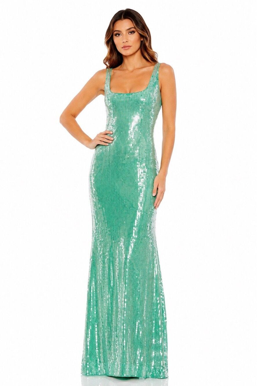 Mac Duggal 93725 Jade Green Sequin Sleeveless Open Back Maxi Gown Sz 8 Glam NWT
